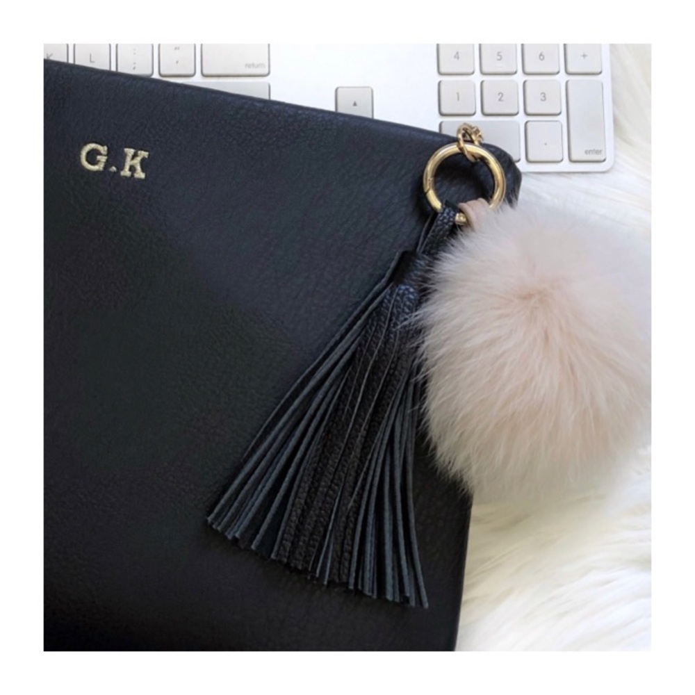Vegan Leather Tassel and Cream Pom Keychain